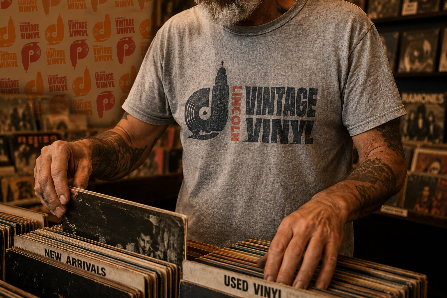 Lincoln Vintage Vinyl branding and storefront